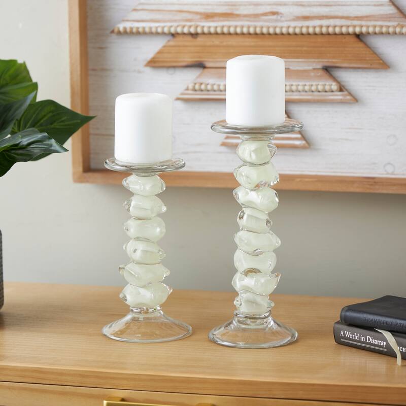 Clear or Green Glass Stacked Stone Candle Holder (Set of 2)