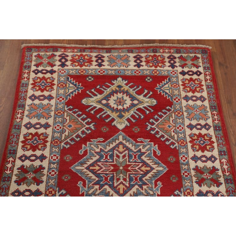 Red Kazak Runner Rug Handmade Wool Carpet - 2'8" x 7'10"