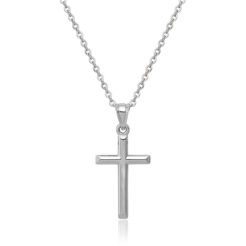 Curata Solid 10k or 14k White Gold 18"25x12mm Small Polished Latin Cross Necklace
