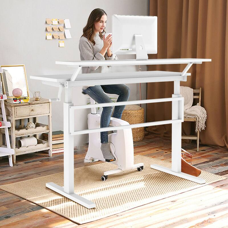 Gymax Standing Desk Crank Adjustable Sit to Stand Workstation with