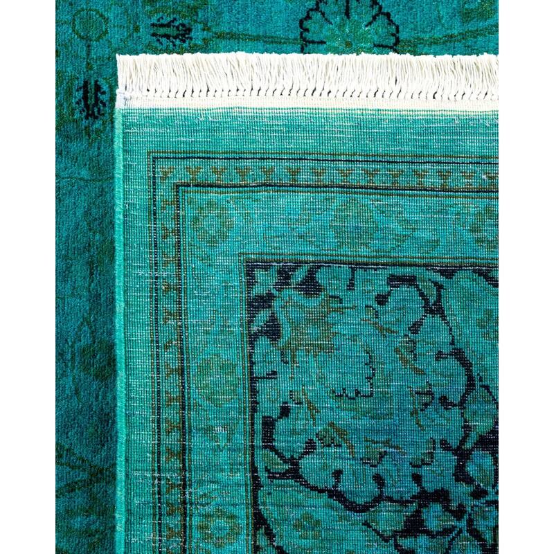 Overton Hand Knotted Wool Vintage Inspired Modern Contemporary Overdyed Blue Area Rug - 6' 1" x 8' 9"