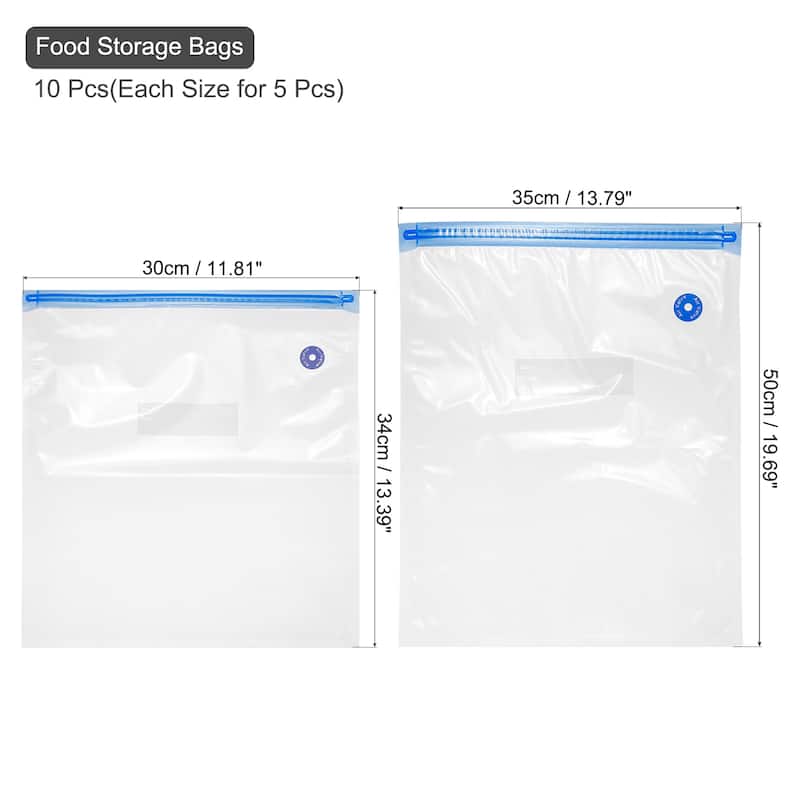10pcs Sous Vide Bags Reusable Vacuum Food Sealer Bag 34cm x 30cm,50cm x 35cm - White
