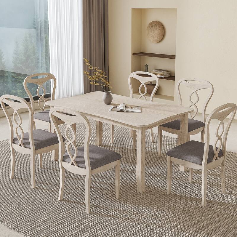 Javlergo 5/7-Piece Solid Wood Dining Set with Curved Edge