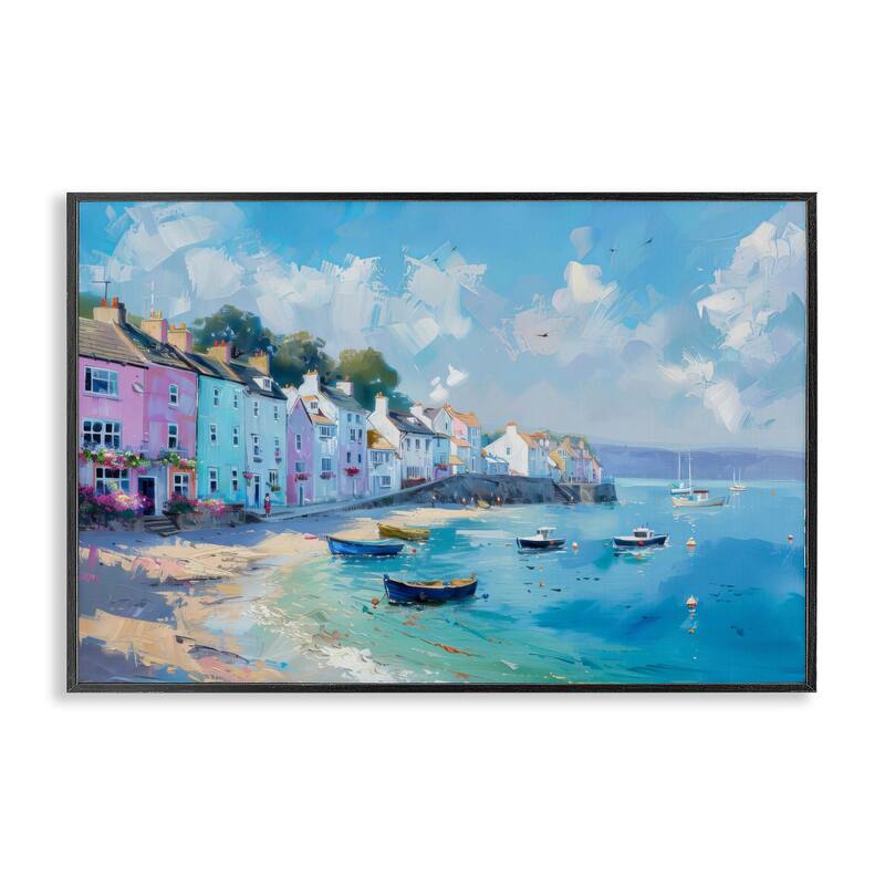 Stupell Seaside Village Cottages Framed Giclee Art Design By LSR Design Studio - 24 x 16 - Black