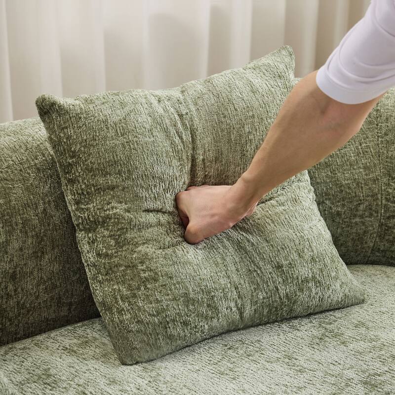 Roomfitters Green Curved Loveseat Sofa with Round Armrest, Compression Couch with 2 Pillows for Living Room & Bedroom