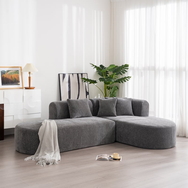 Modern 4-Seater Curved Sectional Sofa with 4 Plush Pillows for Living Room Bedroom