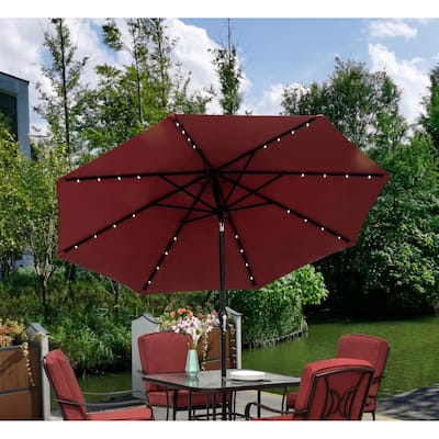 9 ft. Aluminum Market Solar Outdoor Patio Umbrella in Red