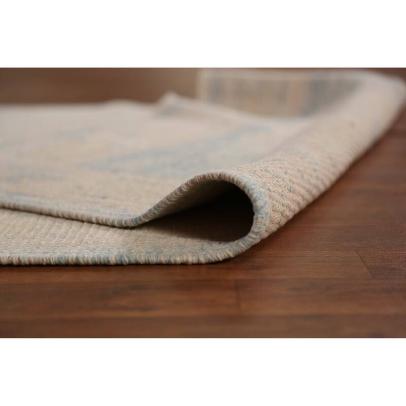 Hand Knotted Oriental 100% Wool Carpet Transitional Geometric Navy Blue & Blues Oushak Runner Rug - 16' 3'' X 3' 4''