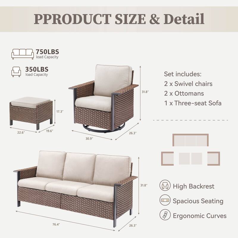 Pocassy Outdoor Wicker 4-Piece Sofa Swivel Chair with Ottoman