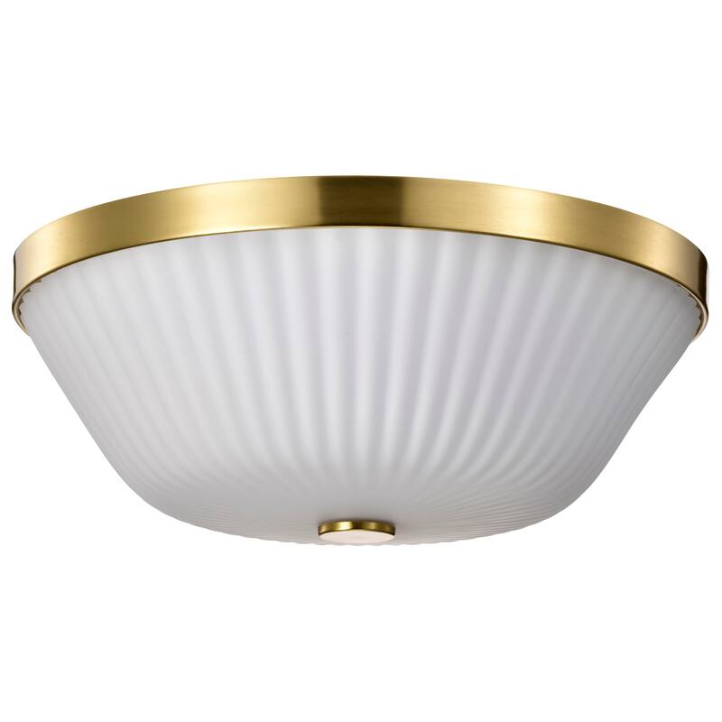 Royale 3 Light Flush Mount Burnished Brass Finish Ribbed White Glass - Burnished Brass