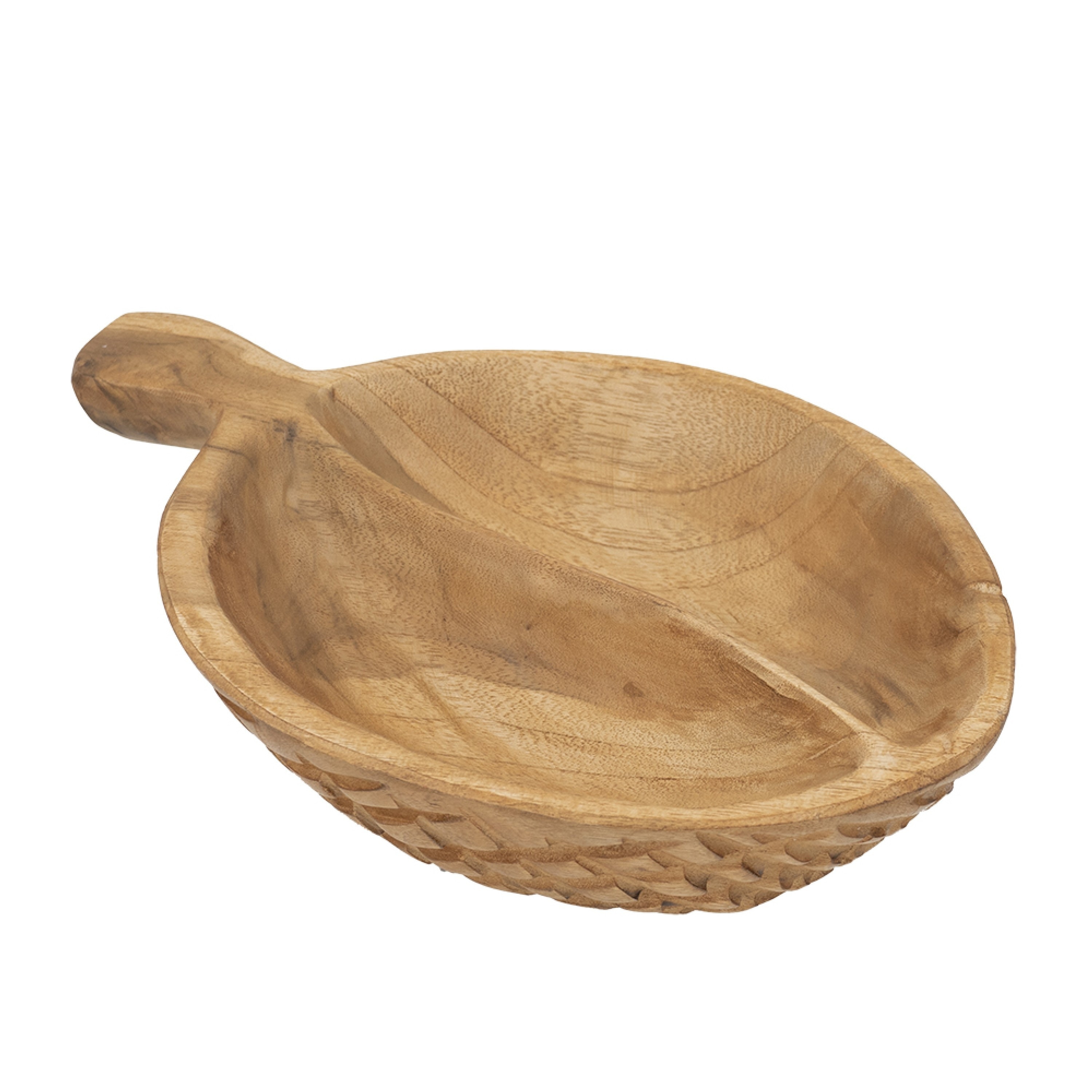 Decorative Bowl with Handle, 9 Inch Farmhouse Natural Brown Teak Wood