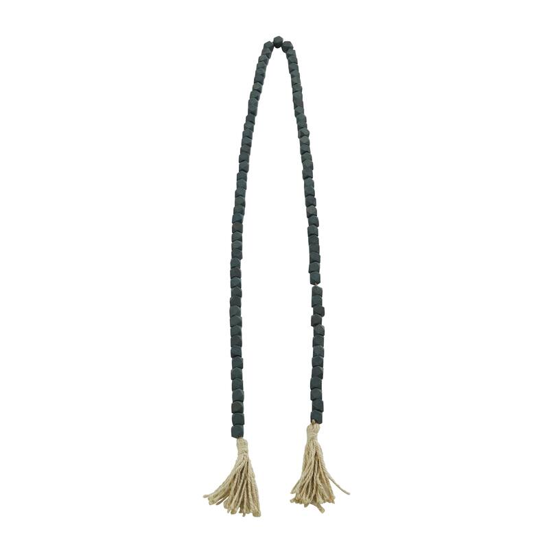 Mango Wood Handmade Hexagon Carved Geometric Long Beaded Garland with Tassel - Roche River Decor