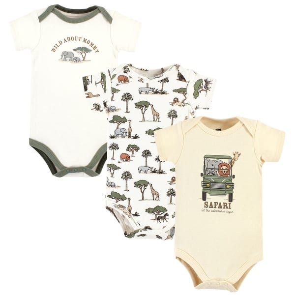 slide 1 of 1, Hudson Baby Cotton Bodysuits, Going On Safari 3-Pack 0-3 Months - Going On Safari 3-Pack