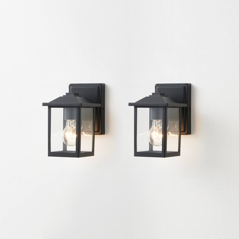 KAWOTI 1-Light Minimalist Temple-Inspired Outdoor Lantern (Set of 2) - Black - Black