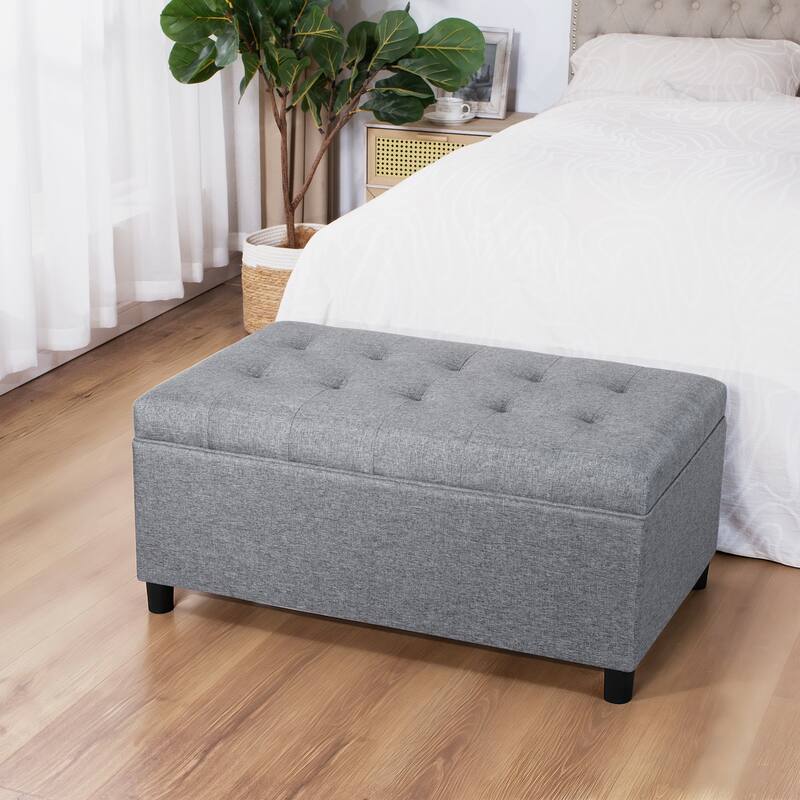 Adeco 35" Tufted Rectangular Storage Ottoman Bench