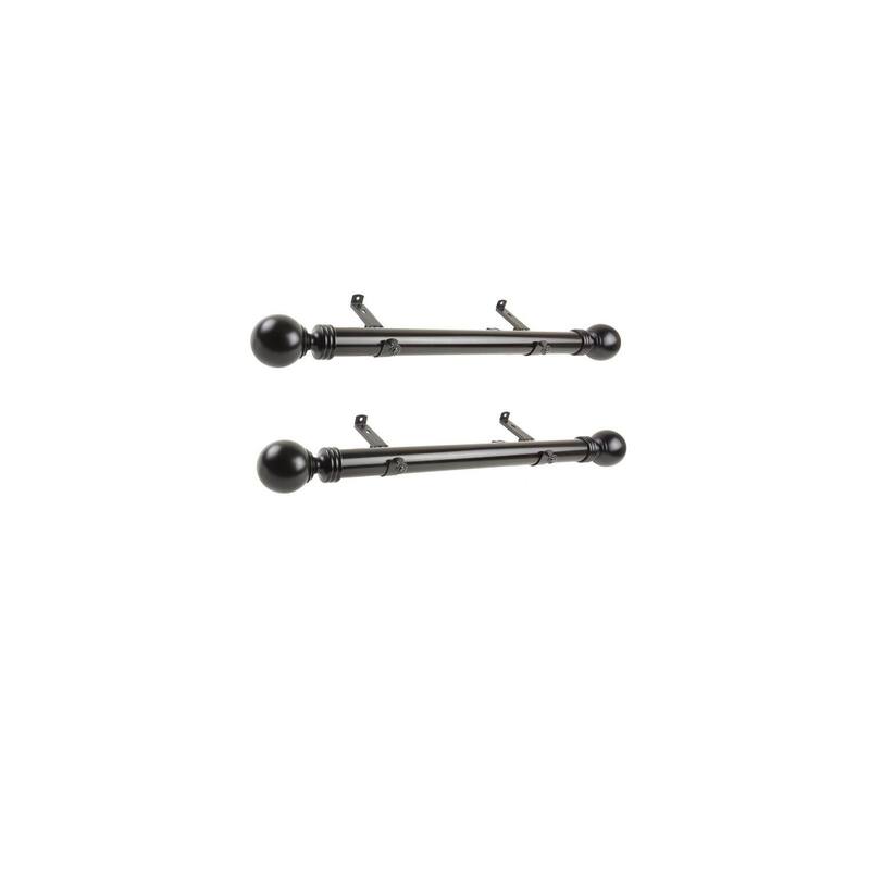 Steel Curtain Rods Set - Black Drapery Rods with Finials, 12-20 Inch Adjustable - M