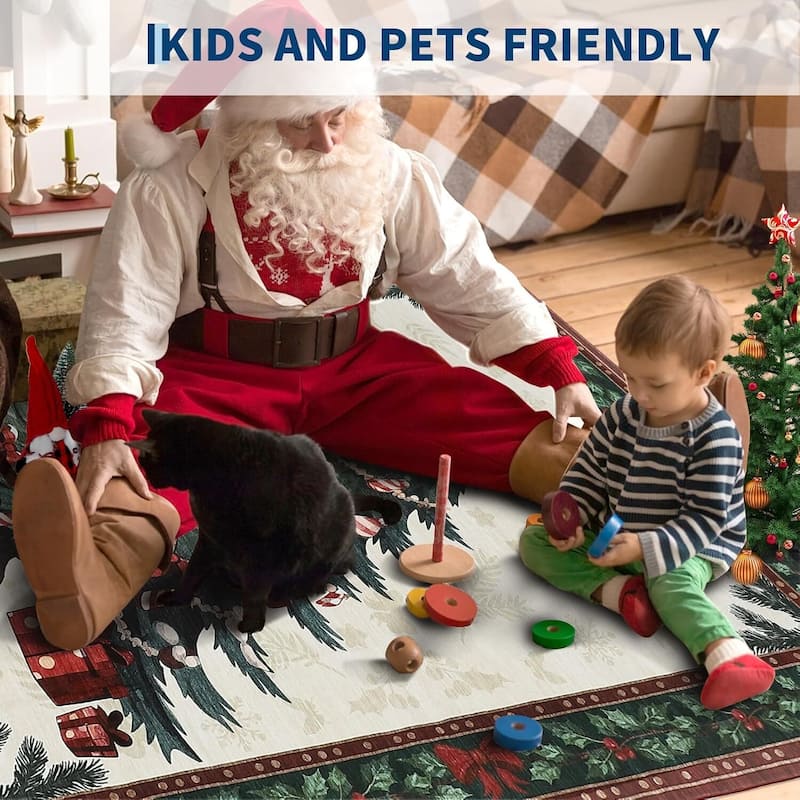 Washable Non-Slip Soft Low Pile Christmas Tree Area Rug - 1'6" x 2'6"