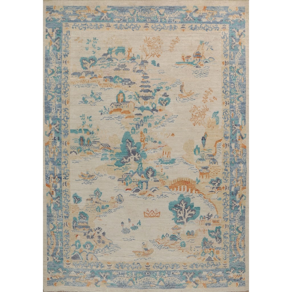 Vegetable Dye Art Deco Turkish Rug Handmade Wool Carpet - 5'0"x 6'9"