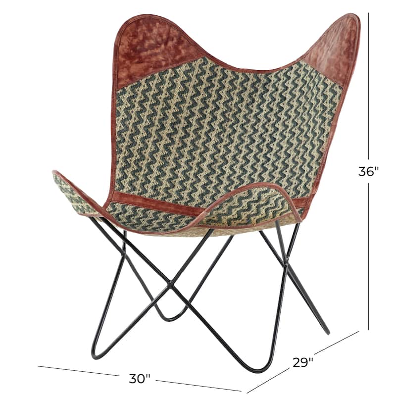Canvas Butterfly Chair with Leather Accents - Gray - Roche River Decor