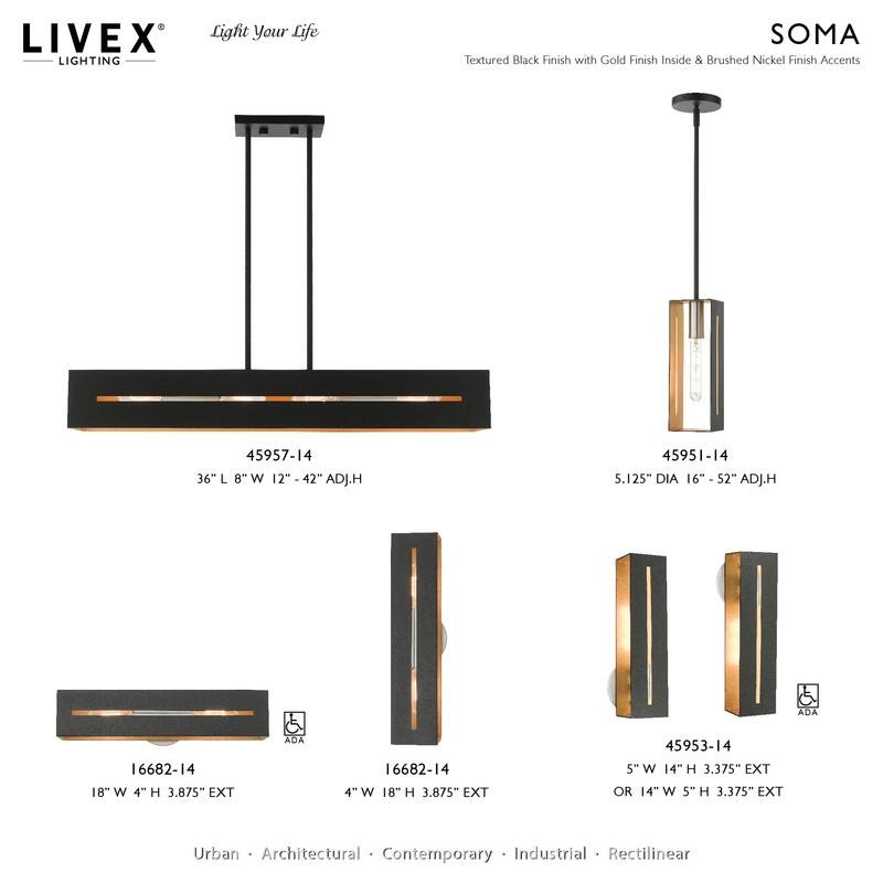 Livex Lighting 4-light Textured Black Linear Chandelier, 45957-14 - 36" L x 8" W x 12" - 42" Adj. H