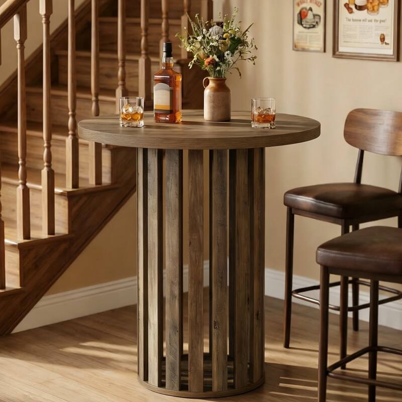 Round Bar Table, 37.4" High Bistro Pub Table for Kitchen, Dining Room, Home Bar - 31.5" D x 31.5" W x 37.4" H