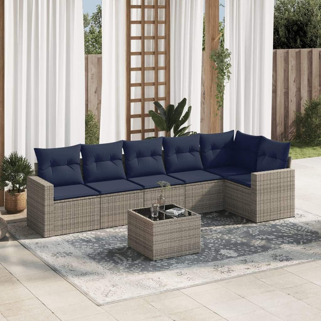 vidaXL Patio Sofa Set with Cushions Outdoor Conversation Furniture Poly Rattan - 25.8" x 24.4" x 27.2"