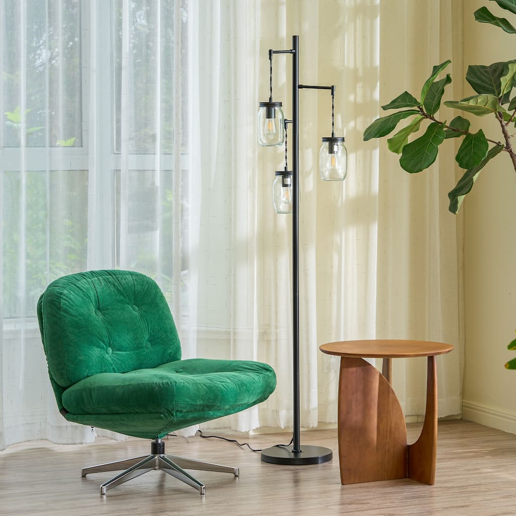 CO-Z 64-Inch Farmhouse Tree Floor Lamp with 3 Mason Jar Glass Shades - Black