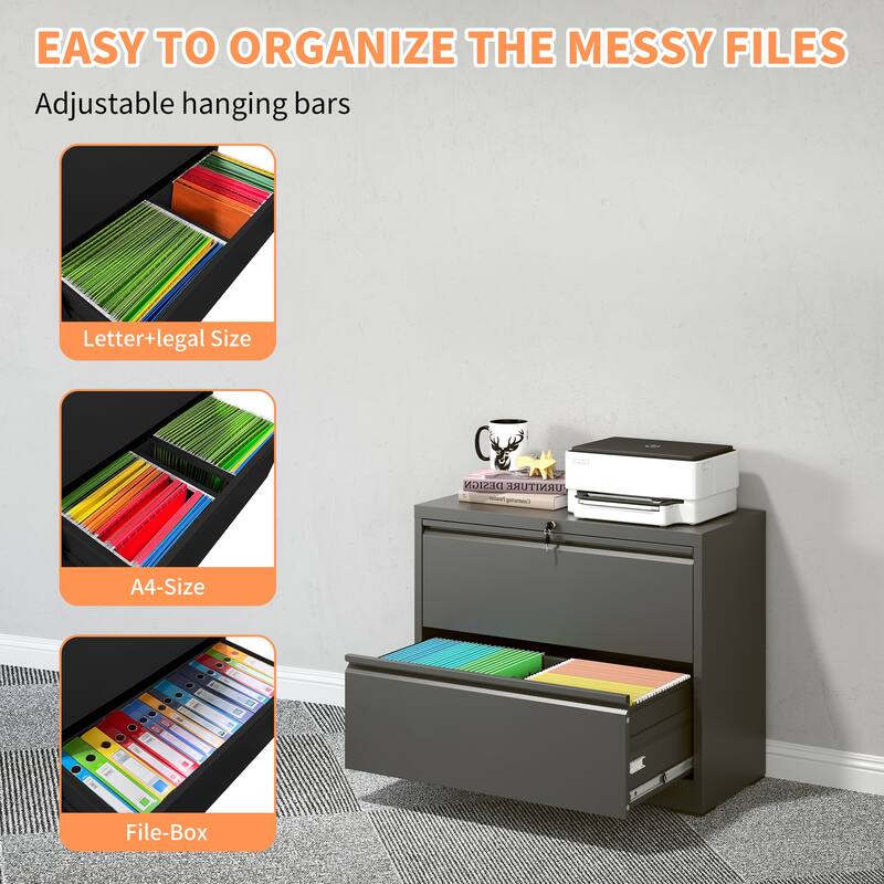 Lateral File Cabinet 2 Drawer, Filing Cabinet with Lock, Lockable File Cabinet for Home Office