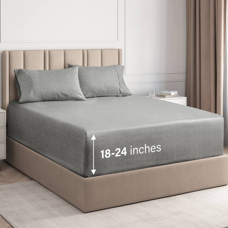 CGK Linens 4 Piece Solid Microfiber Extra Deep Pocket Bed Sheet Set - Queen - Heathered Grey