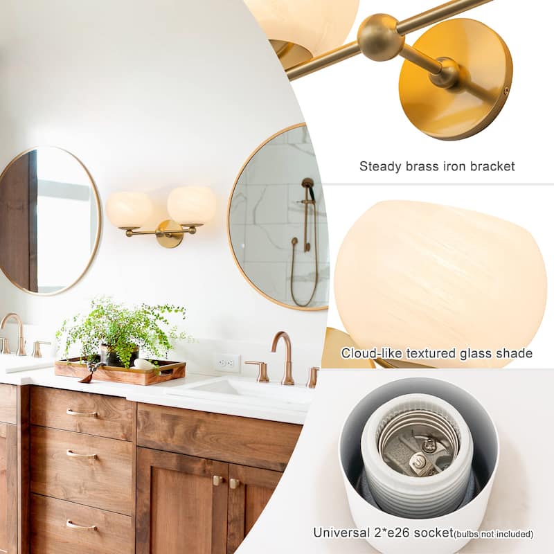 2-Light Gold Double-Globe Wall Sconce Cloud-Pattern Glass Shades