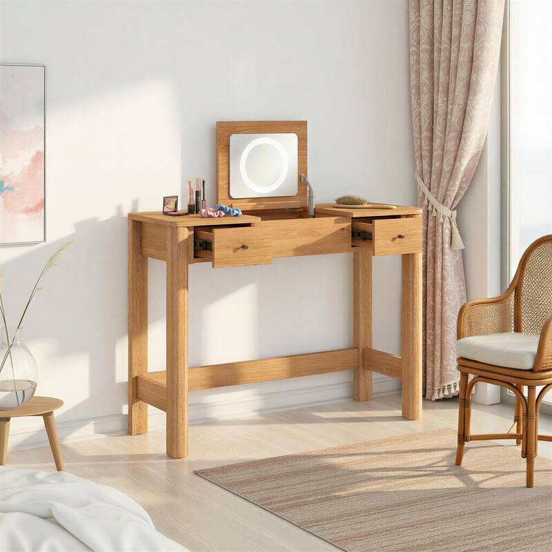 Walker Edison Modern Vanity with LED Light and Drawer Storage