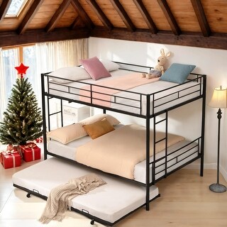 Kid Bed Frame Full Over Full Metal Bunk Bed with Trundle - Durable,Space-Saving