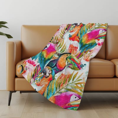 Premium Machine Washable ASB200 Parrot Jungle Sherpa Throw Blanket