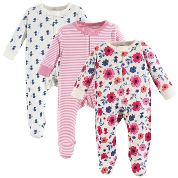 slide 1 of 1, Touched by Nature Baby Girl Organic Cotton Zipper Sleep and Play 3pk, Garden Floral 6-9 Months - Garden Floral