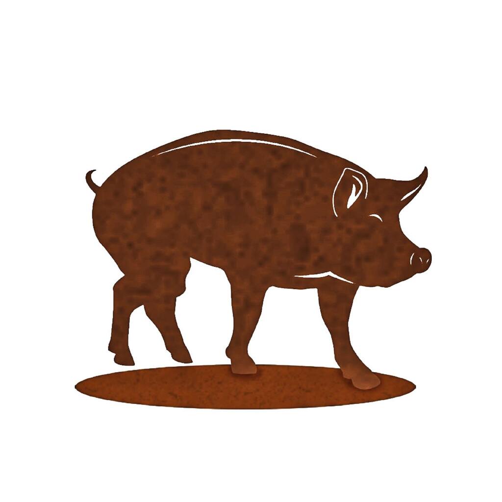 California Home and Garden Metal Rustic Look Rust Eating Pig on Base, 12 Inch Tall, Brownish Red