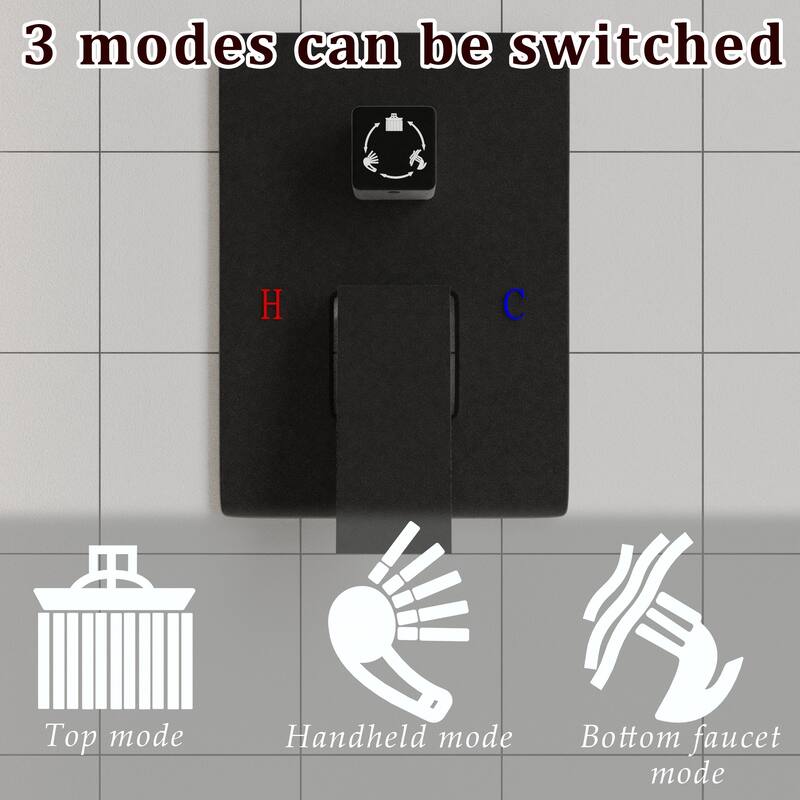 Matte Black Concealed Shower System with 9.7” Rainfall Shower Head, Handheld Shower & Tub Spout