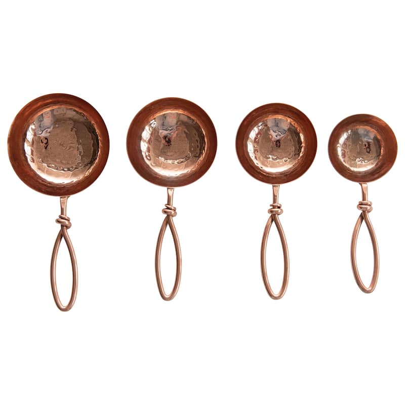 Hammered Stainless Steel Scoops with Leather Tie (Set of 4 Sizes)