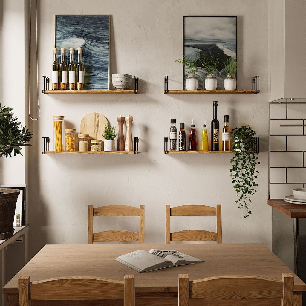 Wallniture Avila 24x4.5" Kitchen Wall Shelves, Natural Burned,Set of 4