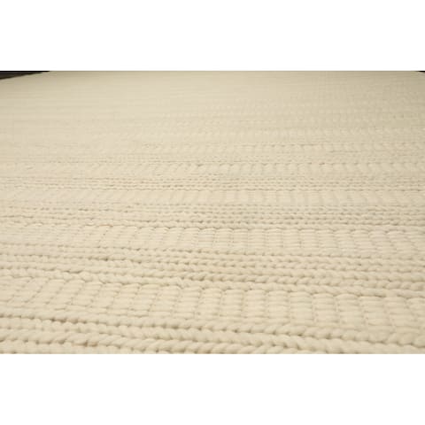Hand Loomed Ivory, Oriental Area Rug Wool Modern Oriental Area Rug (10x14) - 10'3" x 13'11"
