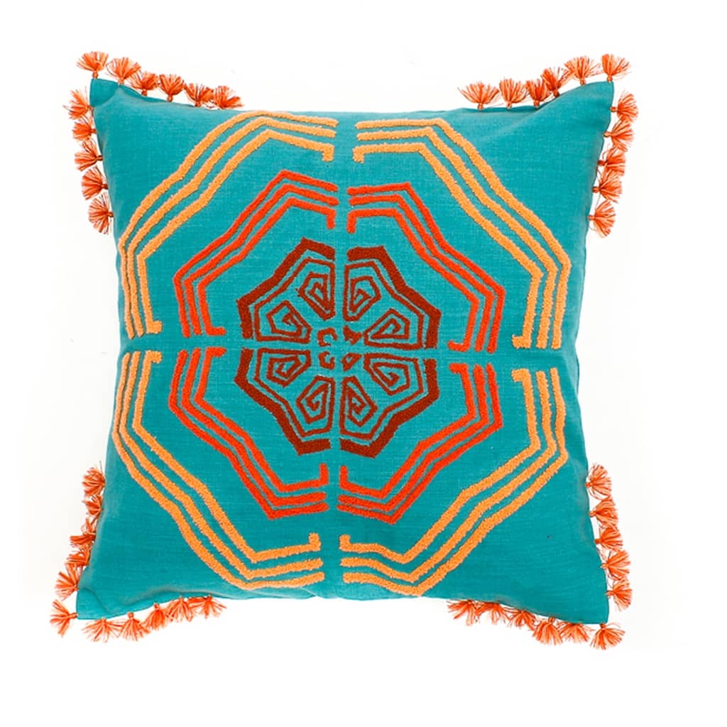 Jiti Indoor Zangoora Bohemian Eclectic Tufted Medallion Tasseled Patterned Square Throw Pillows 20 x 20