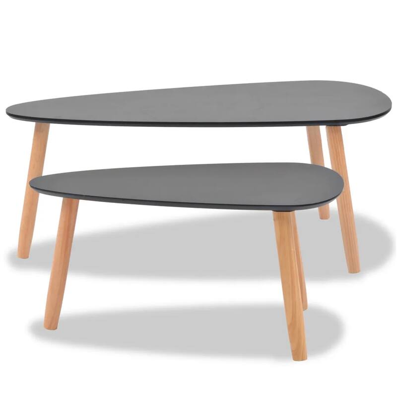2 PIece Accent Coffee Table, Nesting, Black MDF, Brown Tapered Legs