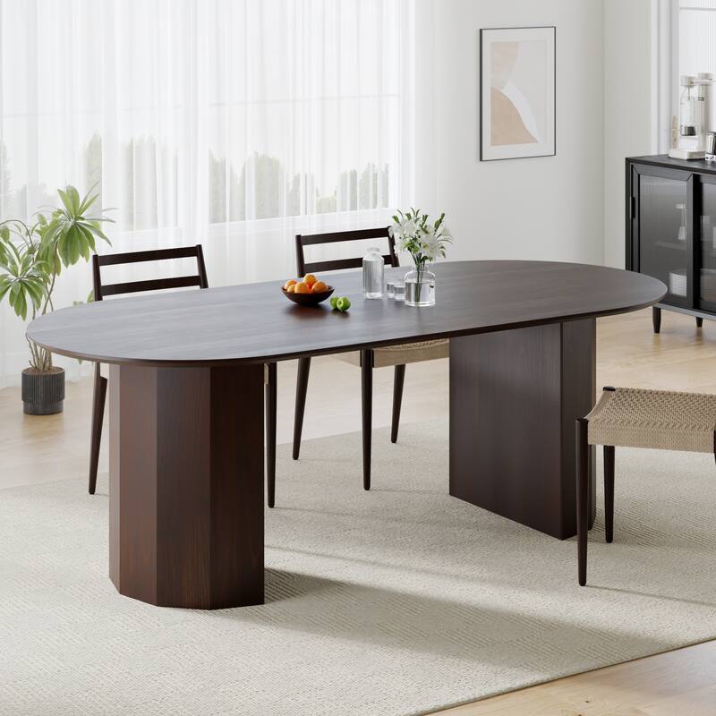 Dovelina 79" Modern Oval Wooden Dining Table - Sturdy Fluted Base for 8 People