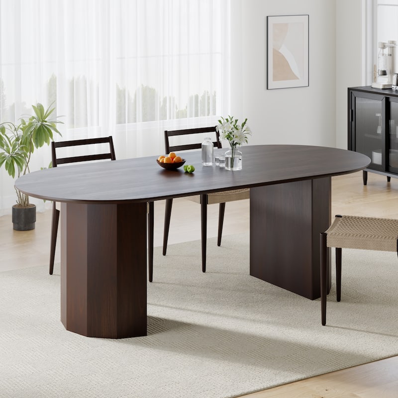 Dovelina 79" Modern Oval Wooden Dining Table - Sturdy Fluted Base for 8 People