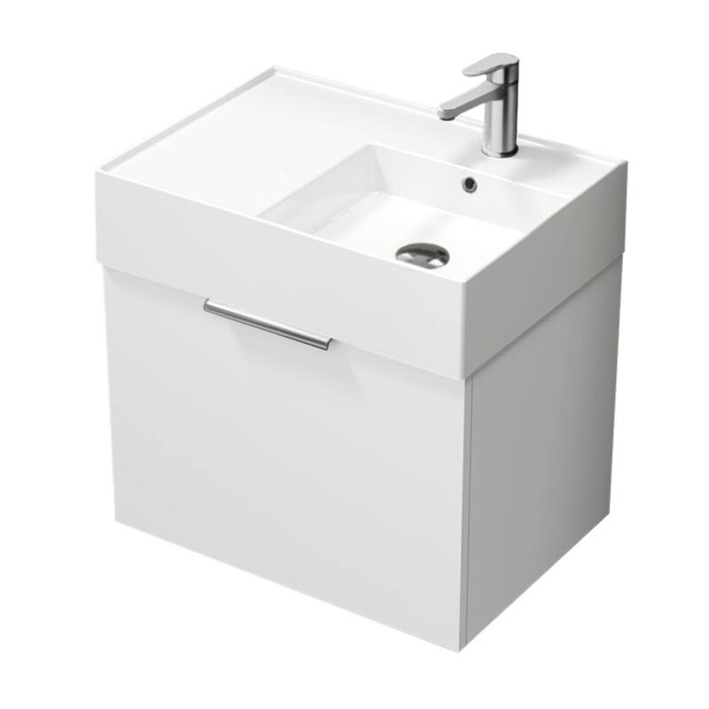 Nameeks Derin-2417-W-S-R Derin 24" Wall Mounted Single Basin Vanity - Gloss White / Chrome - Painted