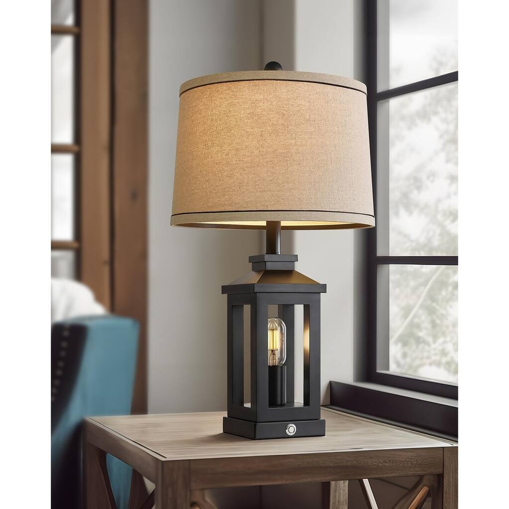 23.75" Farmhouse Table Lamps Set USB A+C Charging Ports 3-Way Dimmable Touch Control Desk Lamp
