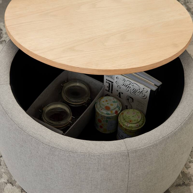 Round Fabric Storage Ottoman with 2 in 1 Function