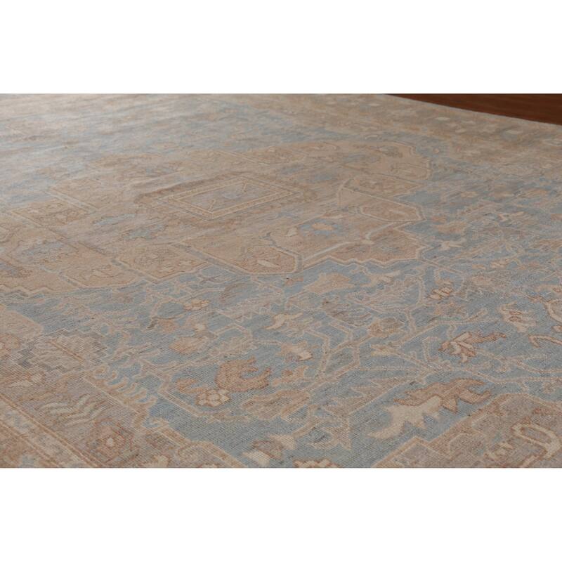 Hand Knotted Oriental 100% Wool Carpet Transitional Medallion Navy Blue & Blues Oushak Area Rug - 13' 11'' X 10' 4''