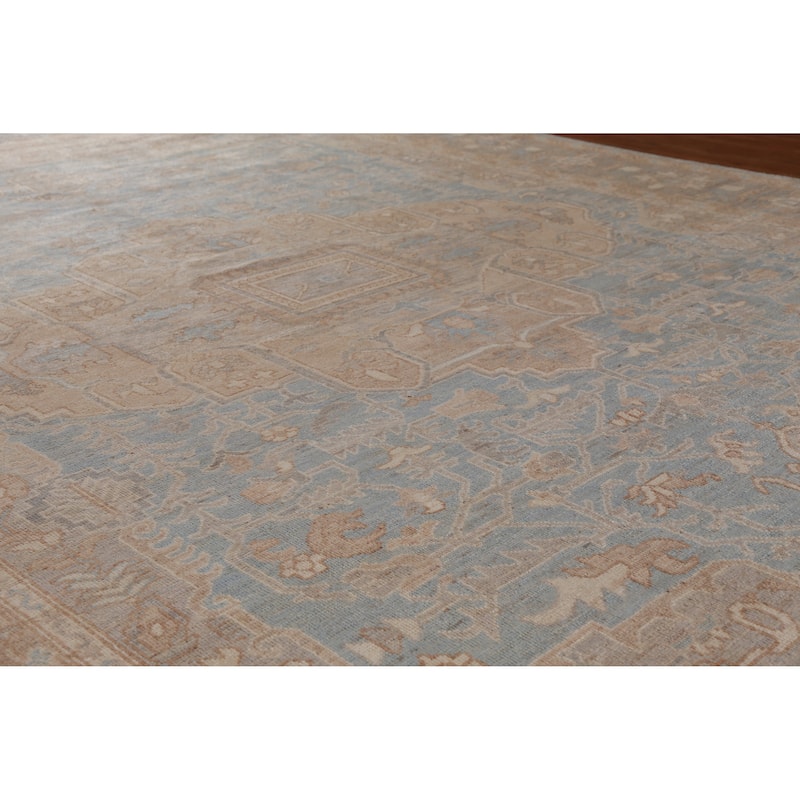Vegetable Dye Oushak Turkish Rug Blue Handmade Bedroom Wool Carpet - 10'4" x 13'11" - 10'4" x 13'11" - Blue