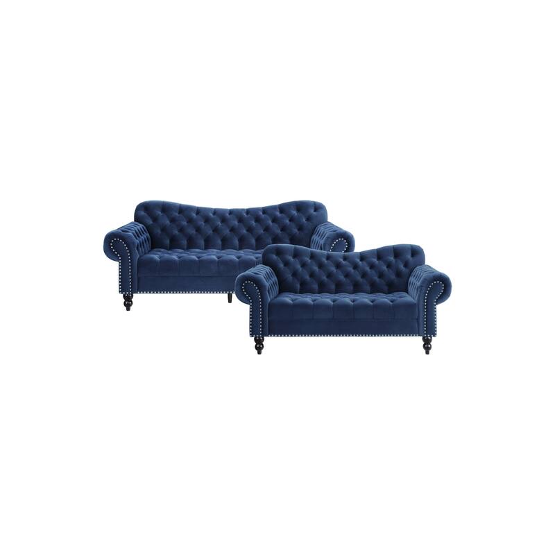 Emilio Blue Velvet Tufted Living Room Set