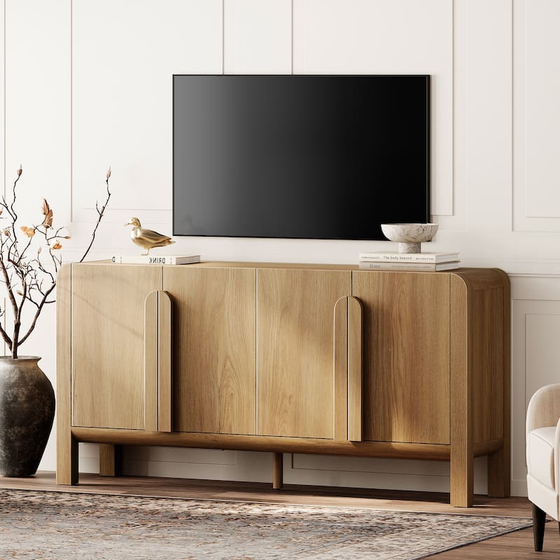 WAMPAT 63" Modern TV Stand With Storage, Entertainment Center With Adjustable Shelves,Wooden TV Console With 4 Doors